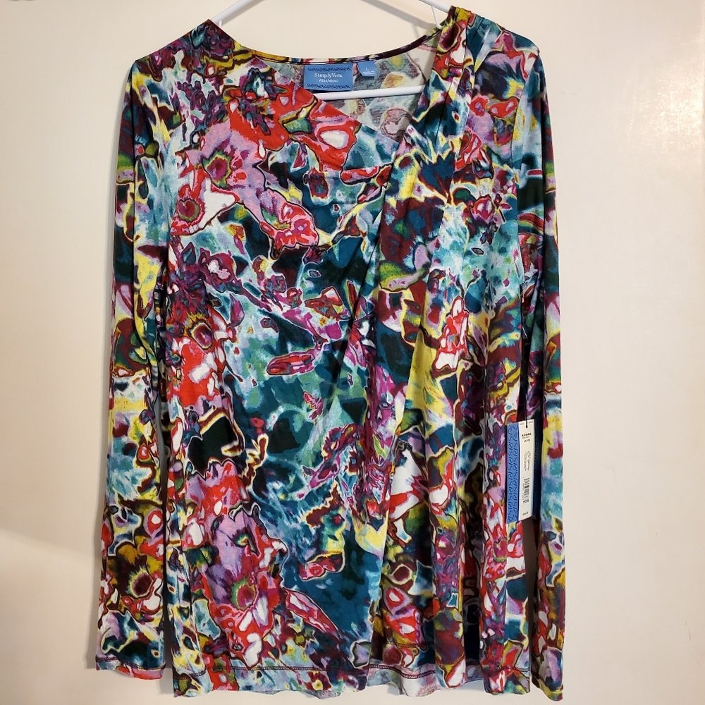 Simply Vera Wang L colorful rayon blouse large NWT